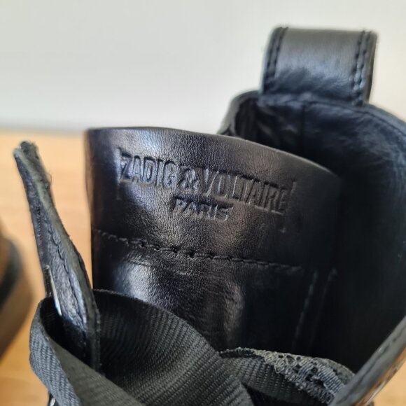 Zadig & Voltaire Laureen Roma Ankle Boots Black Smooth Leather Lace Up 40EU 9US - Picture 6 of 9